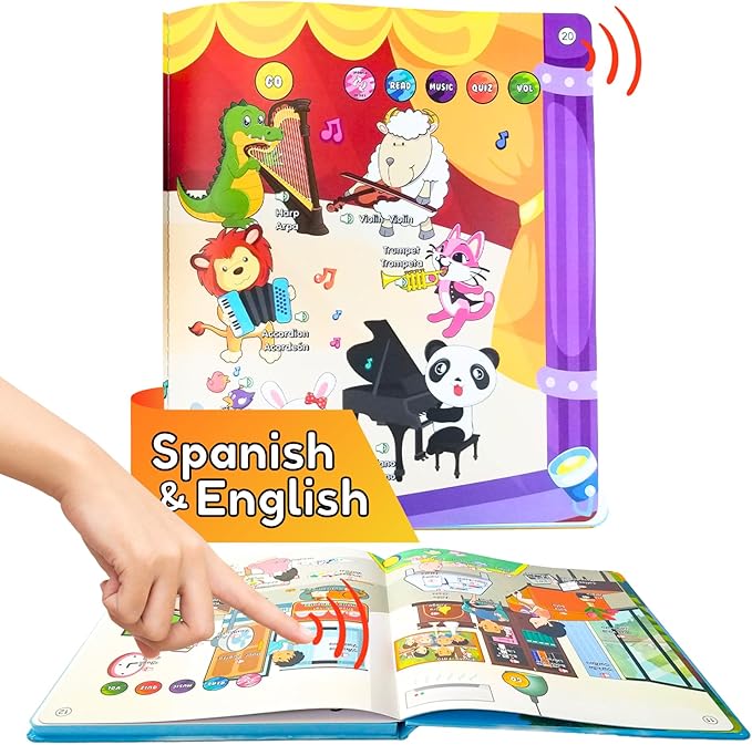 ZEENKIND Spanish & English Talking Learning Book for Kids 2 3 4 5 6 Years Old, 420 Words Toddler Educational Toys to Learn Spanish Interactive Audio Sound Books Bilingual Musical Toy Juegos para Niños