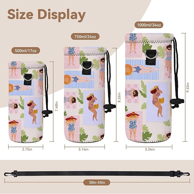 AUPET Water Bottle Sling Bag Carrier Crossbody Sleeve,Insulated Neoprene Bottle Case Holder Pouch Cover 500ML/17oz with Shoulder Strap for Walking Women Men