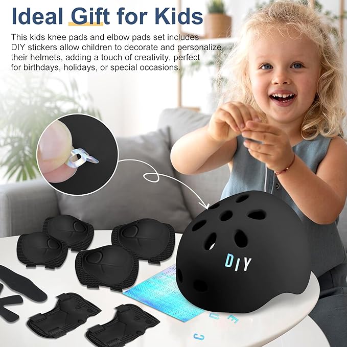 Vvinca Kids Toddlers Bike Helmet Adjustable for Ages 3-5-8 Years, Knee Pads and Elbow Pads Set Wrist Guard Sports Protective Gear Set for Roller Skate Bicycle Skateboard Scooter Girl Boy Birthday Gift