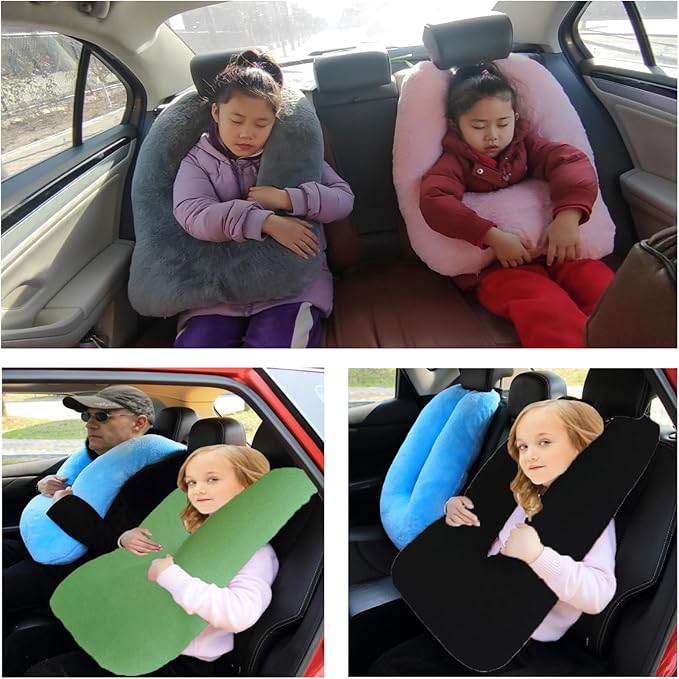 Travel Pillow Car Pillow Kid Car Sleeping The Sleeping Aid for Adults and Kids on Road Trips Sponge Kids Travel Pillow Provides Body and Head Support Pink