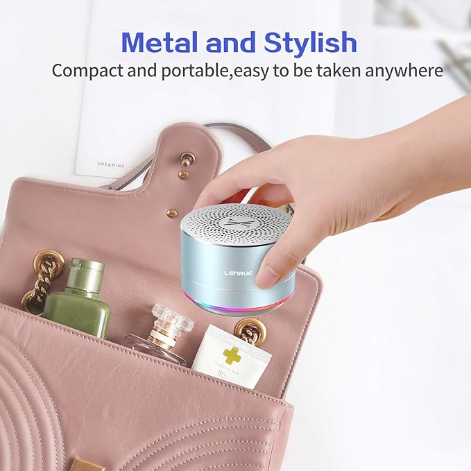 LENRUE Portable Bluetooth Speakers,Wireless Speaker with Clear Sound, Long Playtime, Small Mini Metal Speaker,Christmas Birthday Gifts for Men, Women,Kids(Sky-Blue)
