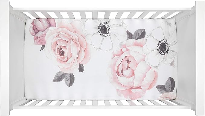 Lambs & Ivy Floral Garden Watercolor/Pink Linen 5-Piece Baby Crib Bedding Set