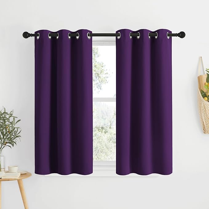 NICETOWN Blackout Kitchen Curtains for 50 inches Long - Grommet Thermal Insulated Window Treatments Light Blocking Drapes for Bedroom/Girl Room, Royal Purple, W34 x L50, 2 Panels