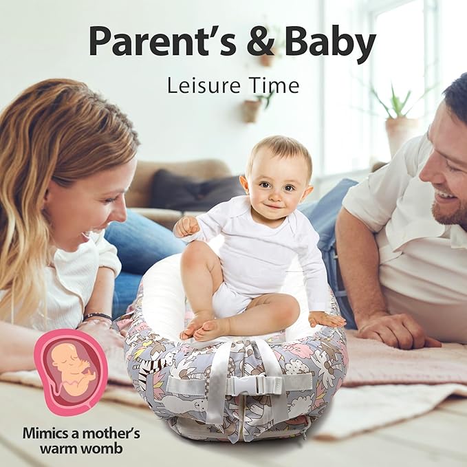 Baby Lounger | Organic Cotton Infant Lounger | Reversible, Adjustable & Portable Floor Lounger | Soft, Breathable, Washable Cover