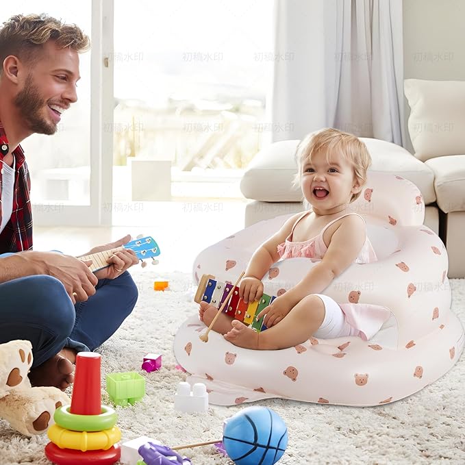 Baby Inflatable Seat with Guardrails for 3-36 Months, Built-in Air Pump, Summer Toddler Chair for Sitting Up, Floor Seater with Back Support