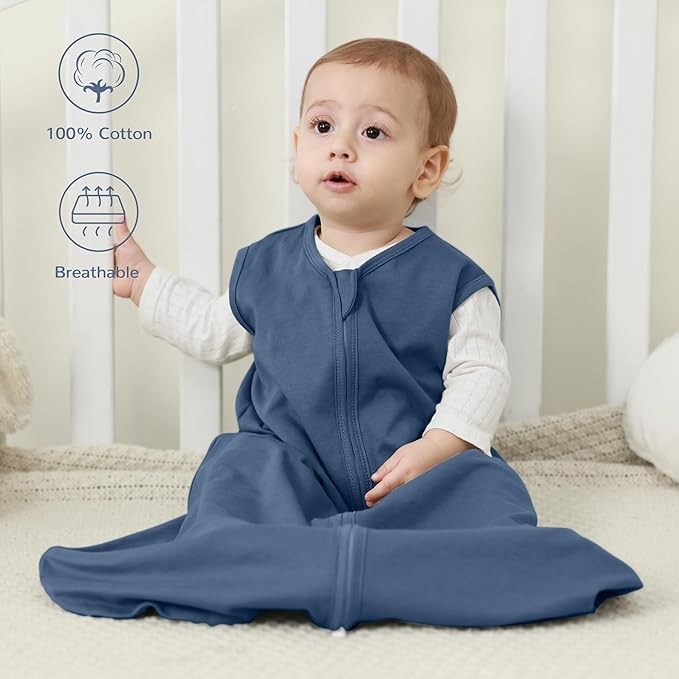 JELLYMONI Baby Sleep Sack 12-18 Months 100% Cotton Wearable Blanket, 0.5 TOG Soft Lightweight Toddler Sleeping Sack 3 Pack 2-Way Zipper Newborn Sleep Sacks