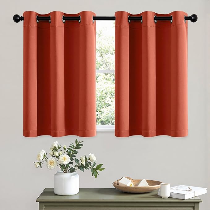 MIULEE Short Fall Curtains for Windows - Burnt Orange Blackout Half Window Curtains Thermal Insulated Privacy Drapes for Kitchen Bedroom Bathroom Grommet Small Basement Tiers W40 x L36 Inch 2 Panels