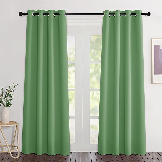 NICETOWN Forest Green Blackout Doorway Curtains 80 inches Long, Grommet Light Blocking Window Treatments Sound Reducing Privacy Drapes for Living Room/Bedroom, 2 Panels, W46 x L80
