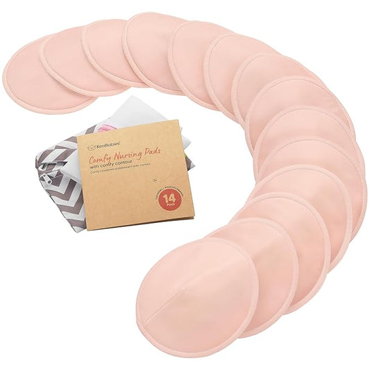 Organic Nursing Pads - 14 Washable Viscose Derived from Bamboo Breastfeeding Pads, Wash Bag, Reusable Breast Pads for Breastfeeding, Nipple Pads for Breastfeeding Essentials(Pink Sand, L 4.8")