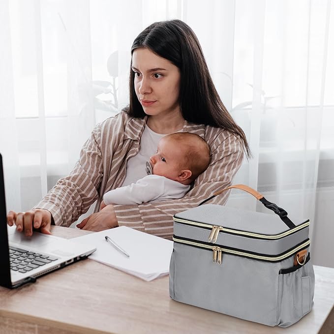 Breastmilk Cooler Bag with 6 Ice Pack, Wearable Breast Pump Bag Compatible with Willow, Elvie, Medela & Momcozy M5/S12 Pro Pumps & Accessories for Work, Travel and Family Use Grey