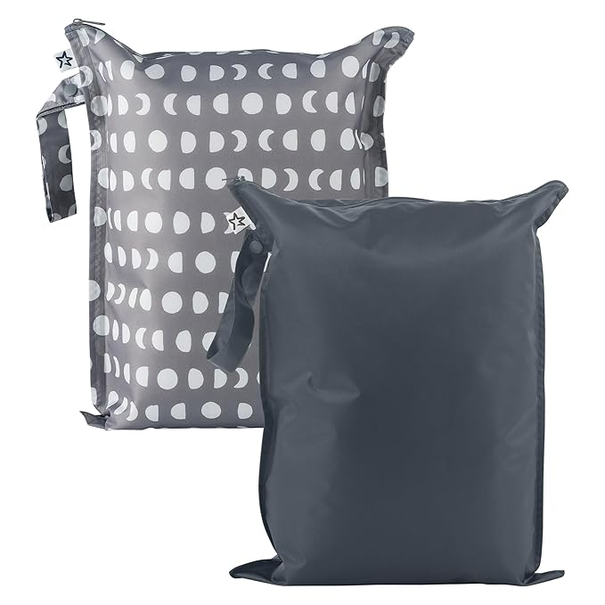 Tiny Twinkle Mess-Proof Waterproof Wet Dry Bag | 2-Pack Reusable Wet Bags for Swimsuits & Baby Clothes | Leakproof Wet Bag for Travel & Diaper Changes for Baby (Luna)