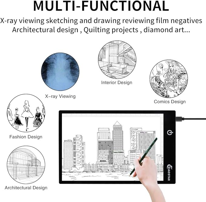 Light Box Drawing Pad A5, Tracing Board with Micro USB Cord Charge Cable and Brightness Adjustable for Artists, AnimationDrawing, Sketching, Animation, X-ray Viewing (A5) Not Rechargeable