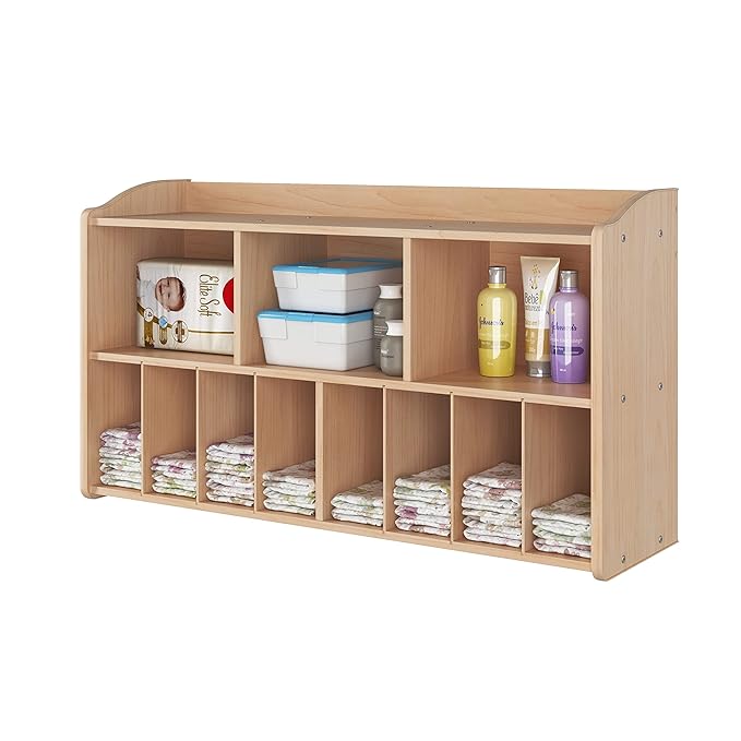 Foundations Serenity Wooden Diaper Organizer for Daycares, 3 Large & 8 Small Storage Compartments, Natural Wood Construction, Maximum Durability (Natural)
