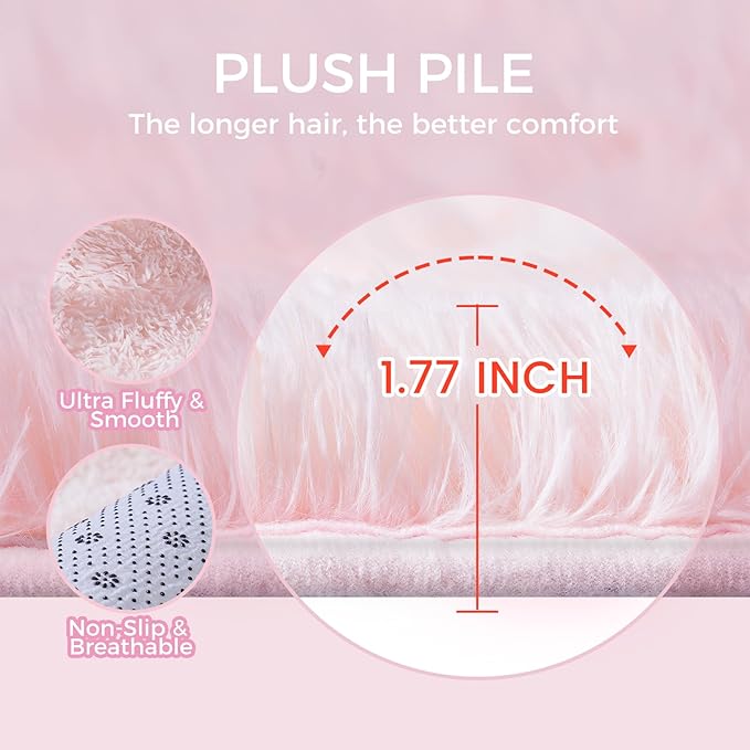 Ultra Soft Rug for Living Room, 5X8 Fluffy Shag Area Rug for Bedroom, Modern Shaggy Carpets Fuzzy Rug for Teens Dorm Nursery Home Decor Aesthetic, Upgrade Anti-Skid Durable, Pink