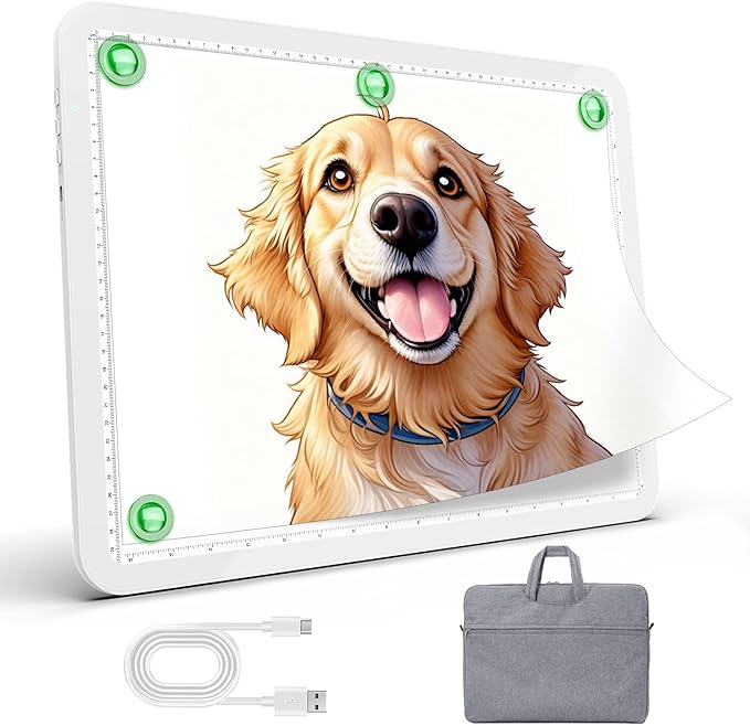 Zocelight Rechargeable A3 Tracing Light Box with Padded Case,Diamond Art Light Board with 4 Magnets,Wireless Light Pad for Diamond Painting,Ultra Bright Light Table for Drawing, Sketching(White)