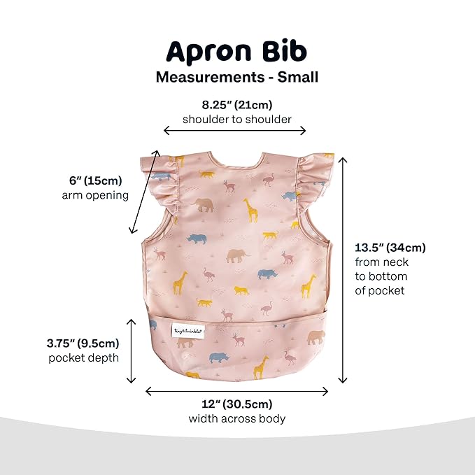 Tiny Twinkle Mess Proof Baby Bib - Waterproof & Lightweight Baby-Led Weaning Apron | 100% Recycled Polyester, Easy Clean & Machine Washable (Petite Safari, Small 6-24 Months)