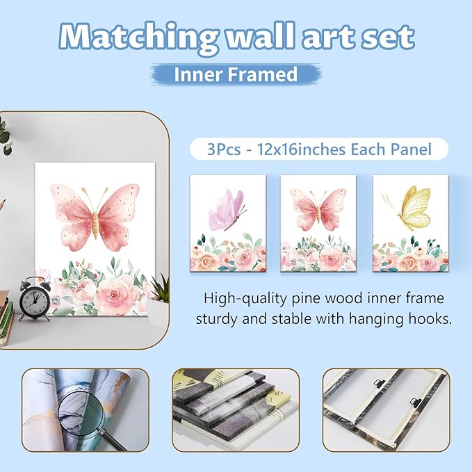 Personalized Baby Crib Bedding Set, 5 Pcs Custom Baby Crib Sets with Name, Double Layer Butterfly Nursery Bedding Set for Girls, Soft Flannel Baby Bedding Set, Toddler Infant Customized Gift