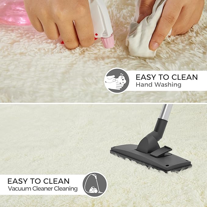 Ultra Soft Rug for Living Room, 4X6 Fluffy Shag Area Rug for Bedroom, Modern Shaggy Carpets Fuzzy Rug for Teens Dorm Nursery Home Decor Aesthetic, Upgrade Anti-Skid Durable, Cream White