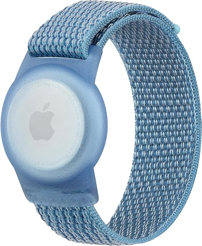 Kids Wristband Protective Case Compatible with Apple AirTag, Adjustable Nylon Bracelet for Air Tag GPS Tracker Holder with Anti Lost Watchband for Toddler Child Kids (Blue)