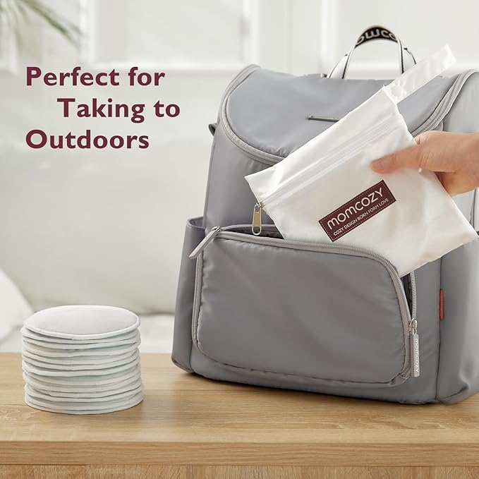 Momcozy Reusable Nursing Pads, Innovative Use of One Way Moisture-Wicking Fabric & 3-Layer Washable Breast Pads, Ultra-Thin Design, Light and Unburden, 14 Pack + Wet & Dry Separation Bag + Wash Bag