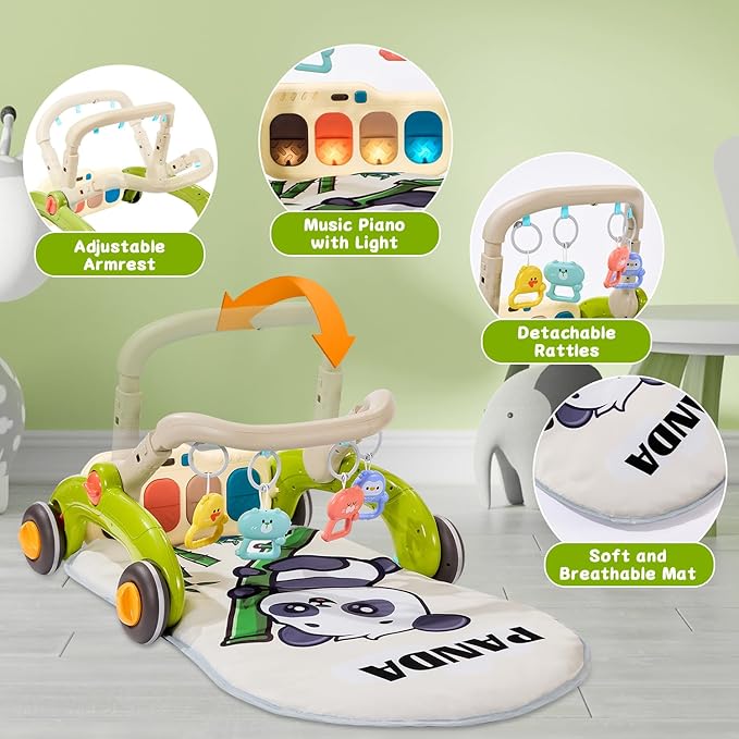Baby Play Gym Walker Kick and Play Piano Gym Musical Tummy Time Mat for Boys Girls Infant Newborn Gifts (Panda Upgraded)
