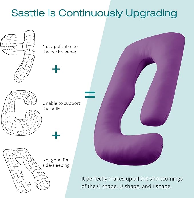 Sasttie Pregnancy Pillows for Sleeping, Jumbo U Shaped Cooling Full Body Pillow with Removable Cover, Pregnant Women Must Haves, Maternity Essential, Purple