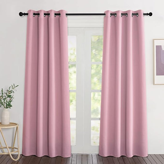 NICETOWN Blackout Crystal Pink Curtains 84 inches Long, Grommet Room Darkening Thermal Insulated Sound Dampening Window Treatments for Bedroom/Home Office, 2 Panels, W46 x L84