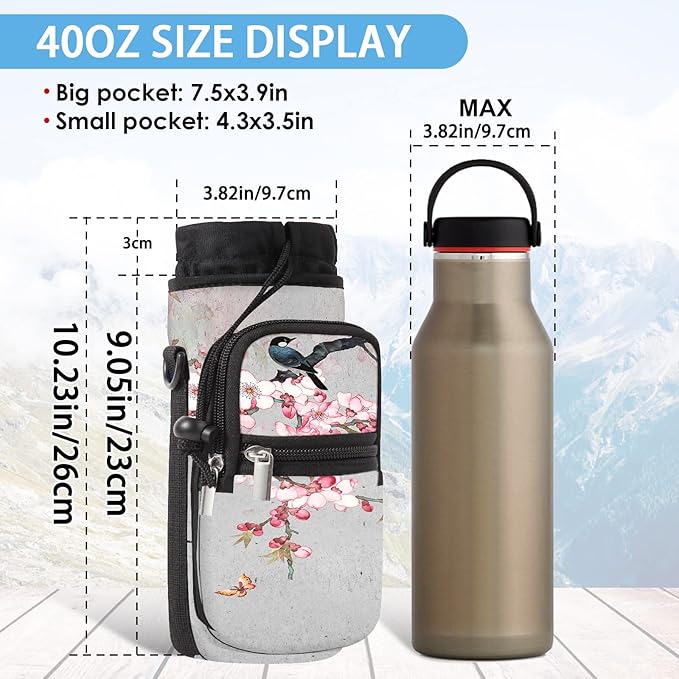 25/32/40/64oz Water Bottle Bag Holder Carrier-Insulated Crossbody Sling Case Sleeve with Strap & Pockets for Men Women Gym Cycling Travel Walking Hiking Camping
