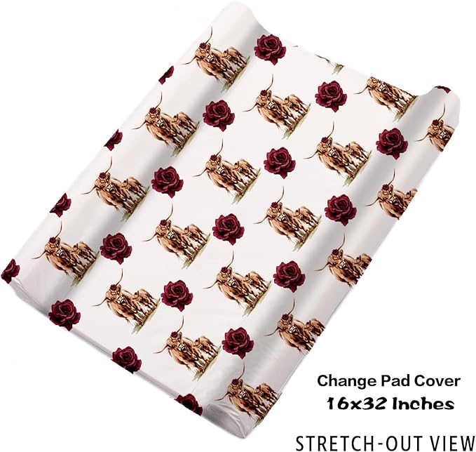 Personalized Nursery Crib Bedding Set: Custom Name 5 Piece Baby Crib Sets with Rose Highland Cow Pattern - Toddler Double Layer Blanket Set, Comfortable Crib Bed Sheets for Baby Grils