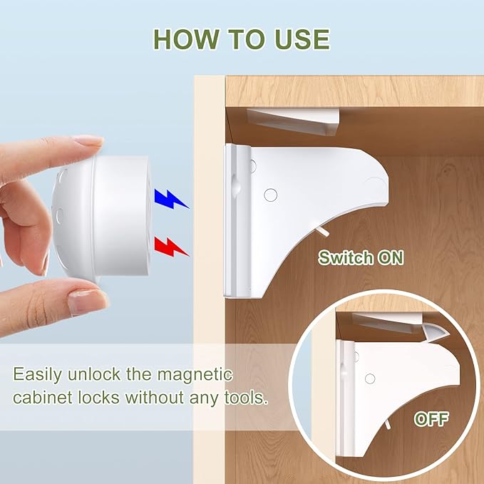 AOSITE Child Safety Magnetic Cabinet Locks Keys, 2 Pack Universal Replacement Keys Child Proof Extra Stronger Magnet Baby Locks for Cabinets and Drawers with Adhesive, 2 Key Holders Included