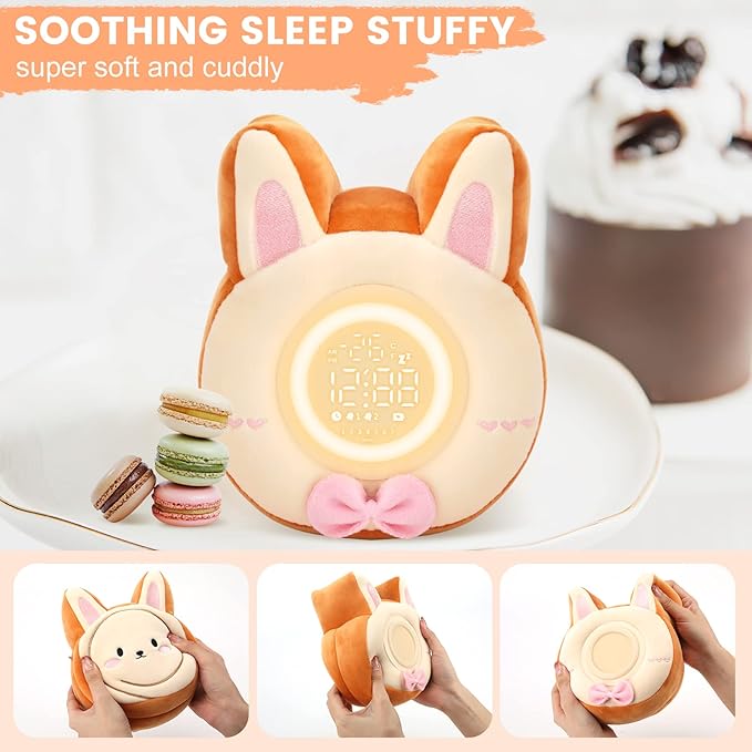 QANYI Bunny Night Light for Kids - Soft Plush Toy with Bunny Alarm Clock, Sleep Light for Bedroom, Gifting, Christmas, New Year