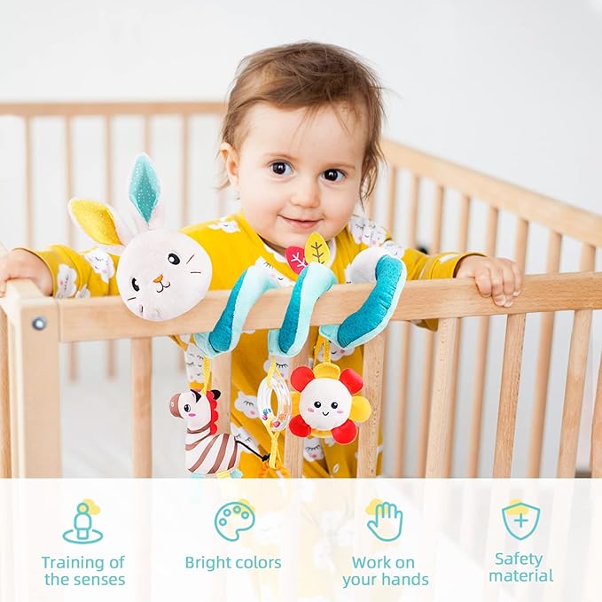 Koty Car Seat Toys, Infant Spiral Plush Toys, Baby Stroller Toys Hanging Crib Activity Toy for CarSeat Crib Bed Stroller, Rabbit Hanging Rattle Gifts for Babies 0-6 Months（Rabbit）