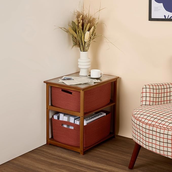 Large Storage Baskets for Organizing, Closet Shelf Baskets for Clothes Blanket Towels, Baby Nursery, Toy Bins Box, Woven Rope Baskets, 17 x 13 x 7.5”, 4 Packs Oxide Red