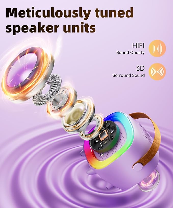 Mini Karaoke Machine Speaker for Kids Adults, Portable Bluetooth with 2 Wireless Microphones, Children's Day Birthday Gift Ideas for Toys for Teens Boys and Girls Aged 4, 5, 6, 7, 8, 9, 10, 11, 12+