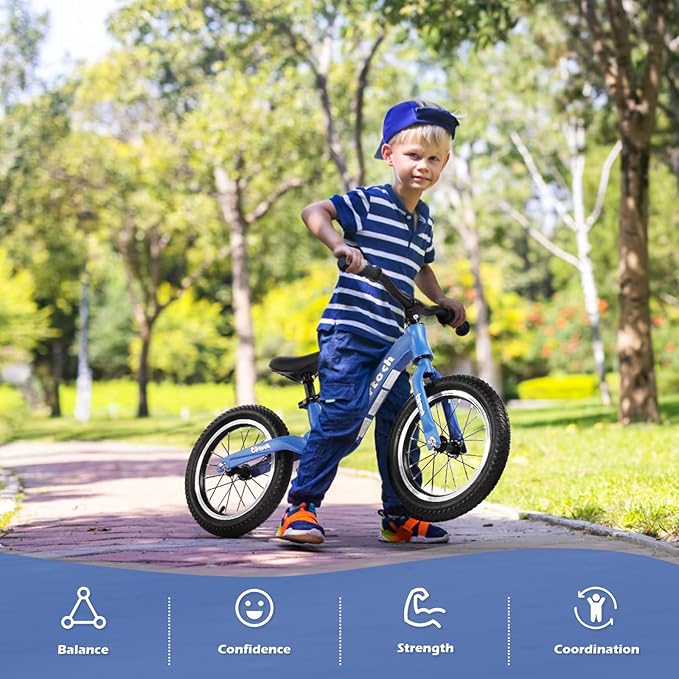 14" Kids Balance Bike for 3,4,5,6 Year Old Boys and Girls, Air Tires with Magnesium Alloy Frame, Lightweight No Pedal Toddler Training Bicycle