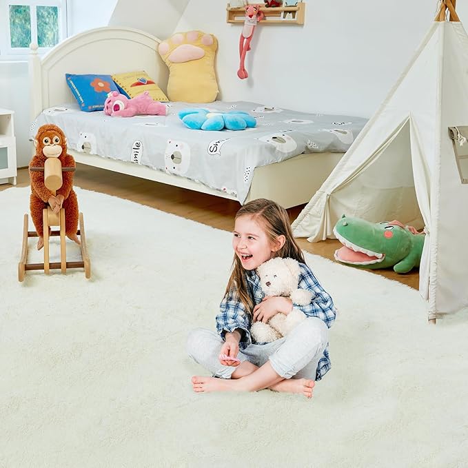 Ultra Soft Rug for Living Room, 4X6 Fluffy Shag Area Rug for Bedroom, Modern Shaggy Carpets Fuzzy Rug for Teens Dorm Nursery Home Decor Aesthetic, Upgrade Anti-Skid Durable, Cream White