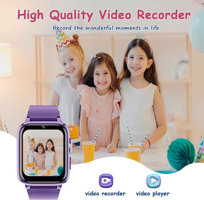Goodatech 1.69'' Kids Smart Watch for Kids Boys Girls, HD Camera,26 Puzzle Games,Video Music Player,Pedometer,Flashlight,Alarm Clock, Christmas Birthday Gifts for 4-12 Years Children (Purple)