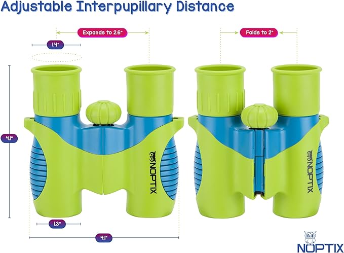 Binoculars for Kids, Girls or Boys Real Kids Binoculars in Vibrant Green Blue - Includes Sticker Book with 40 Bird Species - Small Toys for Toddlers