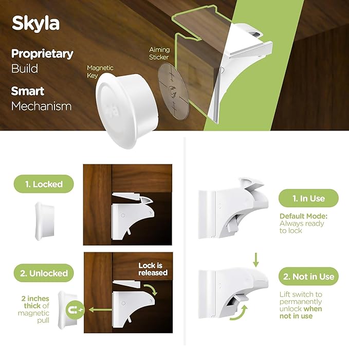 SKYLA HOMES Magnetic Cabinet Locks Baby Proofing Child Safety - The Safest Quickest and Easiest Multi-Purpose 3M Adhesive Child Proof Latches, No Screws or Tools Needed (20 Pack)