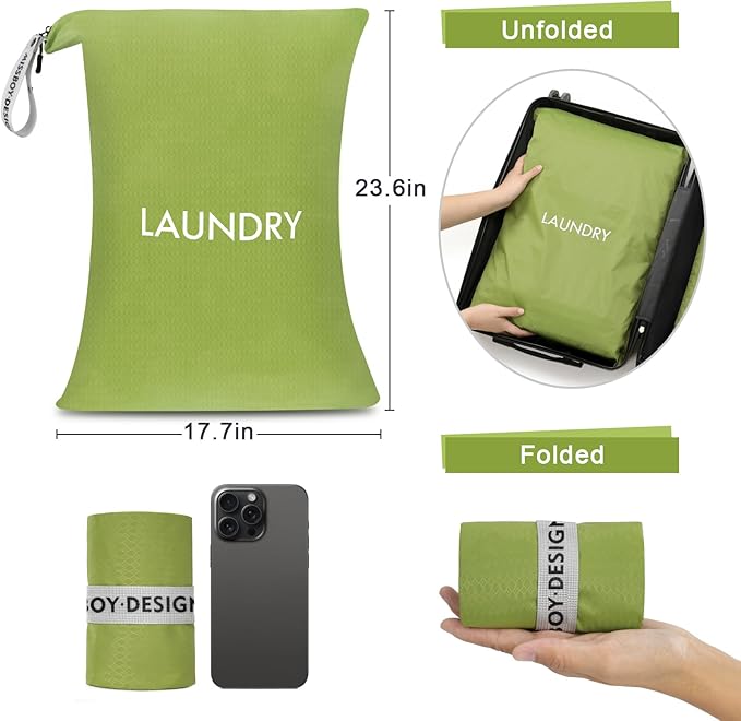 MissBoy 2 Pack Laundry Bags, Nylon Washable Wet Dry Bag, Travel Laundry Bags for Dirty Clothes, Dirty Clothes Organizer Bag for Home, College Dorm Laundromat