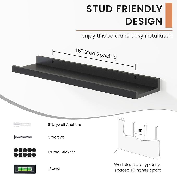 Floating Picture Ledge Shelves for Wall Set of 4, 24 Inch Wall Shelves with Lip Long Large Nursery Book Shelf for Toys Storage Kids Bookshelf Wall Mounted Living Room Bedroom Decor Frames