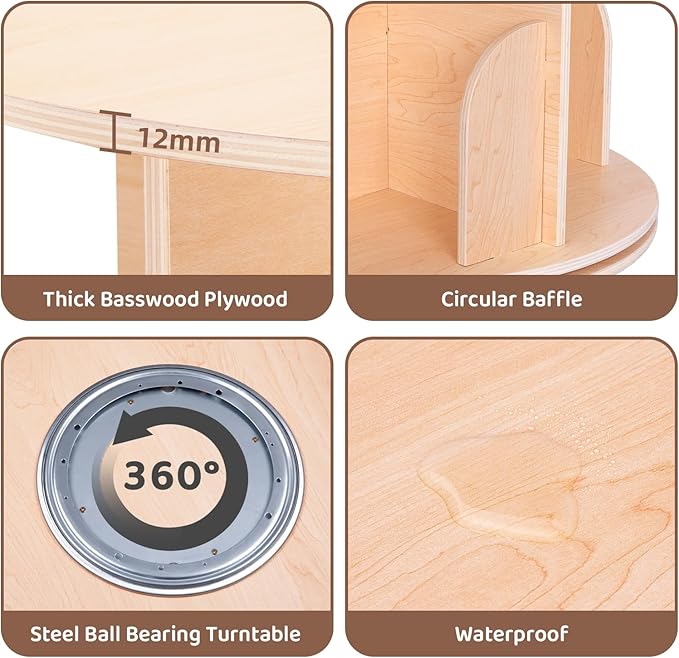 OOOK Rotating Bookshelf for Kids & Adults, Spinning Bookshelf Tower with Large Capacity for Small Space, 360° Display 4 Tier Floor Small Round Corner Shelf for Library, Bedroom, Living Room, Office