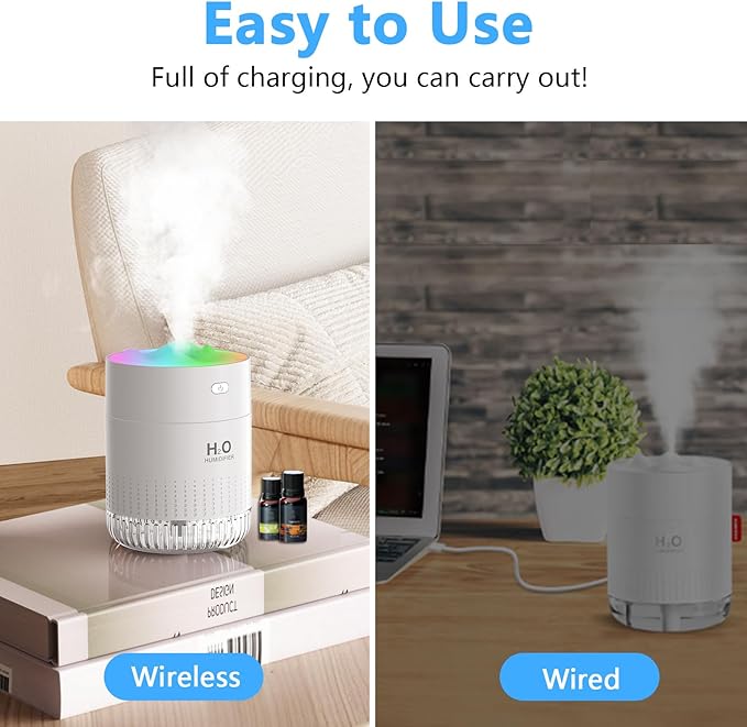 Portable Small Humidifiers for Bedroom Baby, Rechargeable Mini Cool Mist Plant Humidifier for Plants, Quiet Desktop Humidifier with 2 Working Modes & Colorful Night Light for Travel, Office, Bedroom
