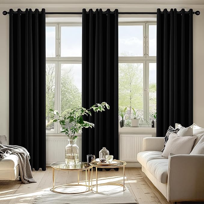 MIULEE Black Blackout Curtains for Bedroom Living Room 78 Inches Long 2 Panels, Thermal Insulated Room Darkening Drapes Solid Grommet Top Noise Reduction Light Blocking Window Treatments 40x78 Inch