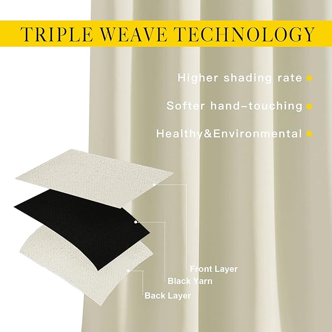 NICETOWN Room Darkening 118 inch Long Curtains, Grommet Thermal Drapes Weighted Room Divider Wide Window Treatments for Living Room, W66 x L118, Beige, 2 Panels