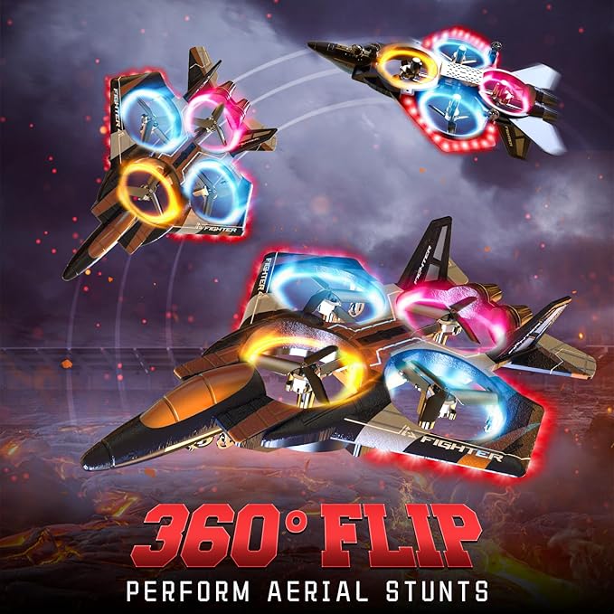 BEZGAR RC Plane for Kids | 2.4GHZ Brushless Drones with Camera, 6-axis Gyro Remote Control Airplane, 360° Flip Fighter Jet Toy, Toys for Ages 8+ with Colorful LED Navigation Lights Orange