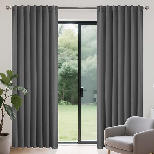 Joydeco Blackout Curtains 96 Inches Long, Thermal Insulated Black Out Curtains 2 Panels Set for Bedroom, Room Darkening Drapes for Living Room Window (W37 x L96 Inch, Light Grey)