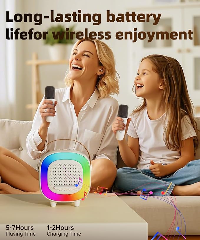 Mini Karaoke Machine Speaker for Kids Adults, Portable Bluetooth with 2 Wireless Microphones, Children's Day Birthday Gift Ideas for Toys for Teens Boys and Girls Aged 4, 5, 6, 7, 8, 9, 10, 11, 12+