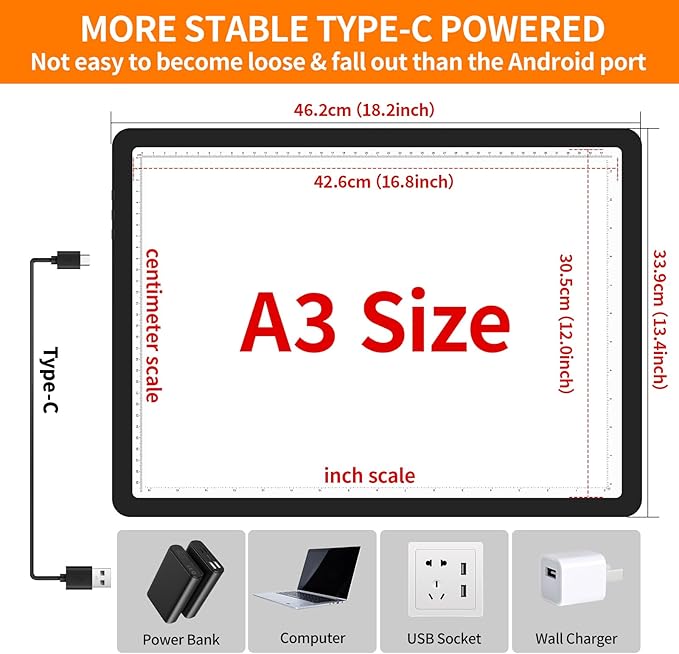 Elice Magnetic A3 Light Board with Bag for Diamond Painting, Tracing LED Light Box with Side Buttons, Super Bright Diamond Art Light Pad, Light Table for Drawing, Sketching, Weeding Vinyl - Black