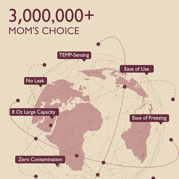 Momcozy Easy Pour Breastmilk Storage Bag, 8Oz, Temp-Sensing Color Change, 200 Count Milk Bag with Self Standing for Breastfeeding, No Leak Presterilized for Freezer, Recyclable & BPA Free